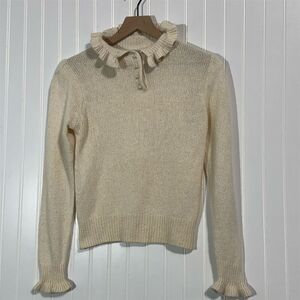 Vintage Andrew St John Silk Angora Blend Ruffle Collar Pearl Button Sweater L